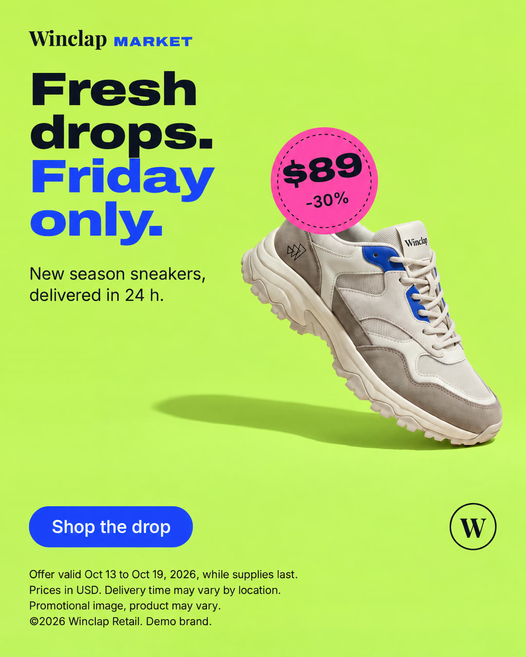 Winclap Market ad with a lime background by PixFit